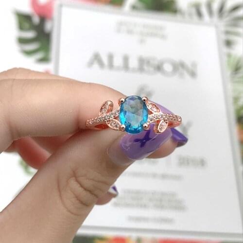 Exquisite Leaf Shape Rings Size 6-10 Luxury AAA Blue Cubic Zircon Rose Gold Jewelry For Women Wedding Engagement Statement Gift
