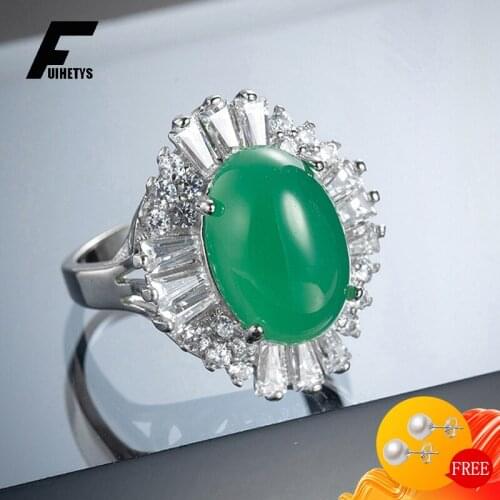 Retro Silver 925 Jewelry Ring Oval Shape Emerald Zircon Gemstone Finger Rings for Women Wedding Engagement Accessories Wholesale
