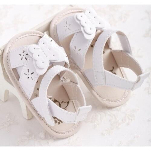 0-12M Summer Solid Color Butterfly Walking Shoes Hollow Out Footwear For Girls White Kids Sandals Soft And Comfortable Daily