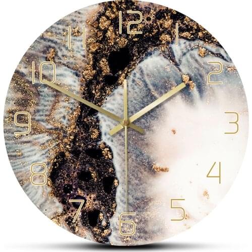 Minimalist Nordic Luxury Morden Design Coral Colors Golden Powder Watch Marble Glitter Magic Rich Texture Print Wall Clock Saat