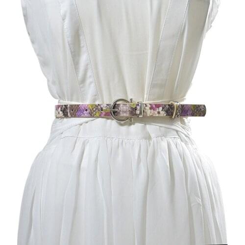 Fashion Lady PU Leather Printing flower Alloy Retro Buckle Belt Buckle Leather Women Belt Snake Grain Printing Belt