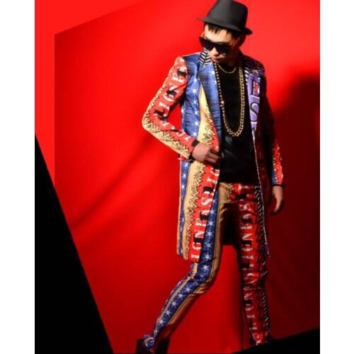 Mid-length blazer men suits designs Colorful jacket mens stage costumes for singers clothes dance star style dress punk rock