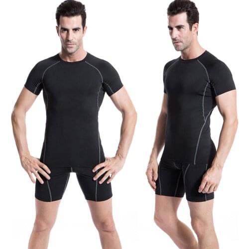 Mens Tight PRO Fitness Sports Running Training Suit Short-Sleeved T-Shirt Stretch Quick-Drying Short-Sleeved Shirt Activewear