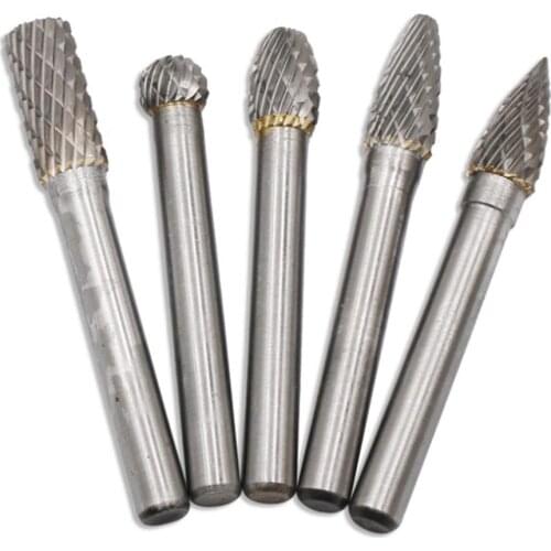 5PCS Carbide Rotary Burr Set Electric Grinder 6mm Shank Bits Set For Finishing Metal Molds Processing Engraving Drilling