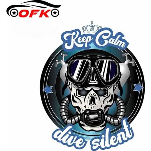 Cool for Keep Calm Dive Silent Skull Anime Car Stickers Surfboard Scratch-Proof Waterproof Windshield Decal 13cm X 10.3cm