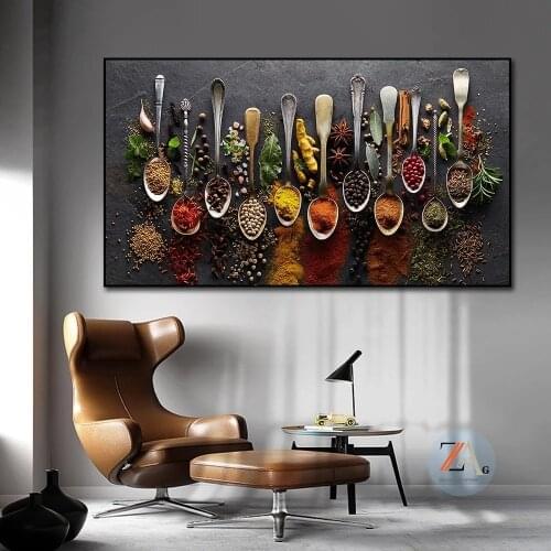 Kitchen wall art cereal spice spoon pepper canvas painting posters and printed wall art dining room decorative painting