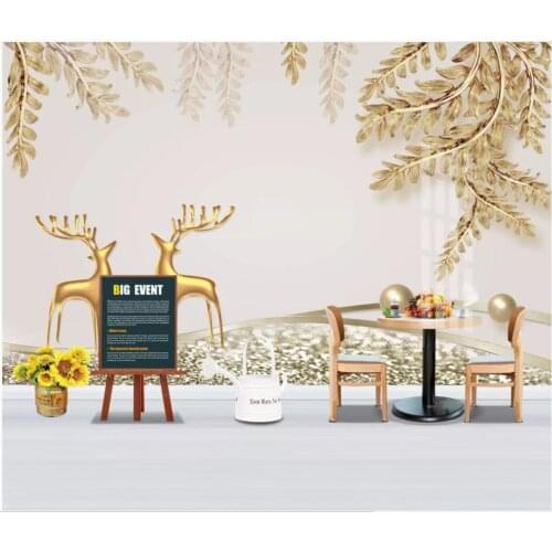 WDBH Custom photo mural 3d wallpaper Golden tree with deer background home decor 3d wall mural wallpaper for living room