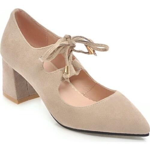 The new 2018 cross strap shallow mouth thick with pointed high 46 womens shoes with joker 33-18114