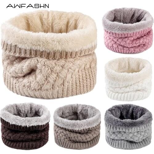 Solid Color Winter Scarf Ladies Knitted Ring Scarves Boys Girls Neck Warmer Plush Scarf Collar Thick Elastic Knit Mufflers Mens