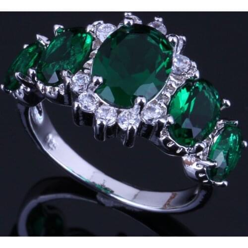 Enjoyable Oval Green Cubic Zirconia White CZ Silver Plated Ring V0409