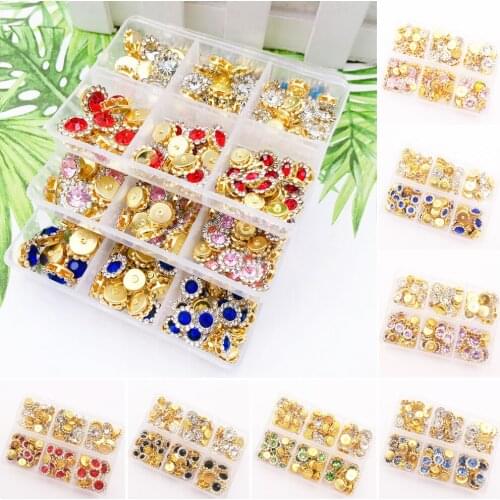 New Box packing Mixed Size Glass Crystal Sew On Rhinestones With Gold Claw Sew on Stone Sewing Rhinestone For Clothing Shoes Diy