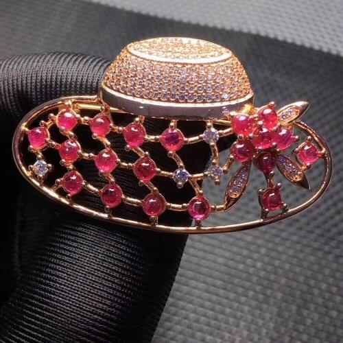 Ruby brooch Free shipping Natural real Ruby 925 sterling silver brooch
