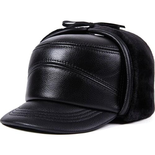 Luxury Winter Man Real Leather Full Wool Goat Fur One Bomber Hats Male Fleece Warm Caps Brown/Black Winter Snow Motocycle Bonnet