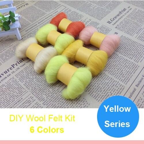 Warm yellow series Diy handmade wool felt poke fun material kit wool strip 5g/color 6colors/lot