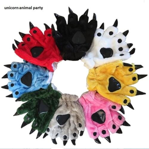 Warm Unisex Animal Claw Gloves Soft Plush Cartoon Paw Glove Bear Gloves Mittens Pikachu Unicorn Halloween Costumes