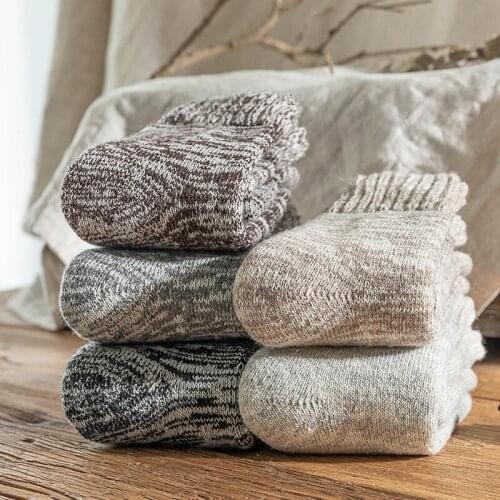 Mix Color Striped Extra Fleece Thermal Warm Thick Merino Wool Winter Socks Men Women