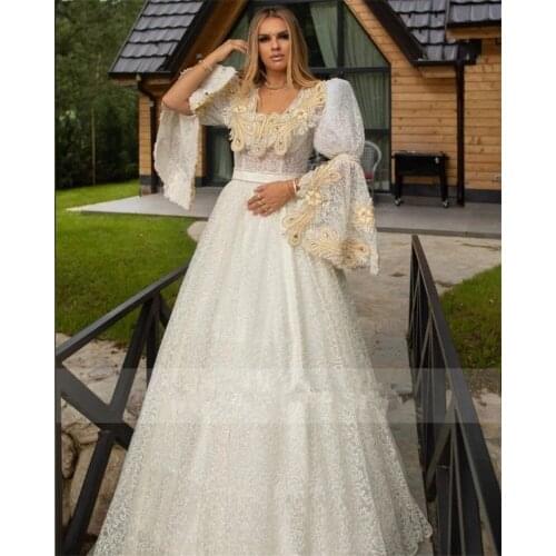 Traditional Kosovo vestidos Algeria A-line Lace Evening Dresses Algeria Caftan de soirée Party Gowns Arabic