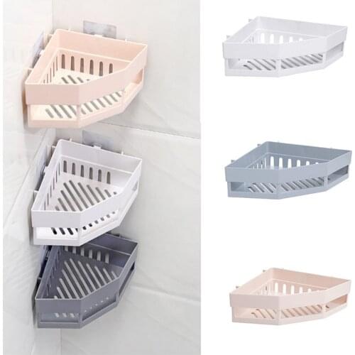 Triangular bathroom hole-free wall hanging rack multifunctional plastic toilet to receive kitchen seasoning shelf Organizer