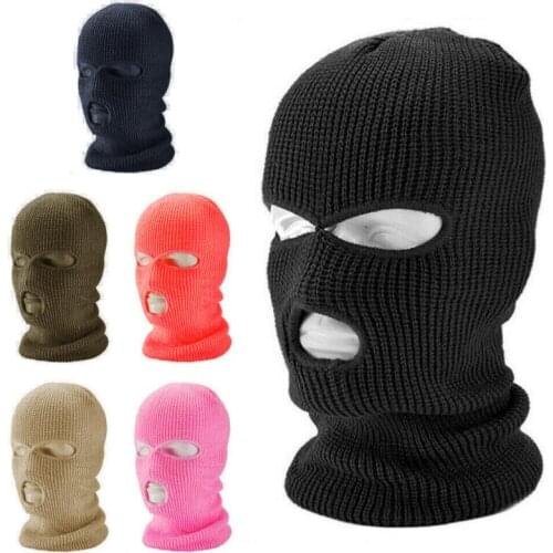 3 Hole Knit Warm Balaclava Hat Winter Motorcycle Bike Cycling Full Face Mask Outdoor Ski Snow Cap Tactical CS Army Beanies