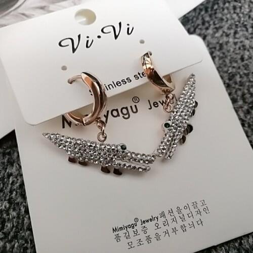 KOREAN high quality cute animal crocodile crystal circle earring for women