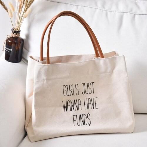 Funny Letters Printed Canvas Tote Bag Handbag Work Bag Book Bag Gift for Girls Women Lady Beach Bag Dropshipping