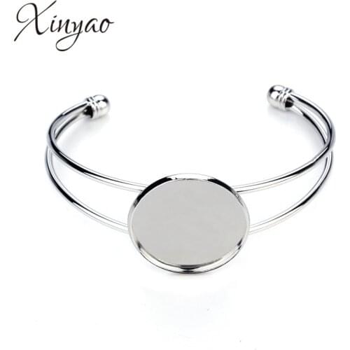 XINYAO Silver Color Blank Bracelet Bangle Base Fit 20 25 mm Cabochon Settings Cameo Tray Diy Jewelry Making Accessories F3086