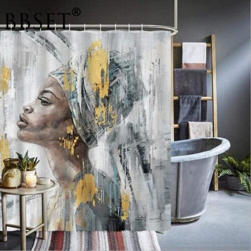 Afro Woman Black Art Shower Curtain African American Pattern Waterproof Multi-size Douchegordijn Bathroom Decor with 12 Hooks