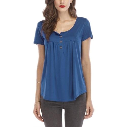 2021 Women Summer Pleated V-Neck Short Sleeve T Shirt Loose Sexy Camiseta Feminina TShirts Female Plus Size Single Breasted Tops