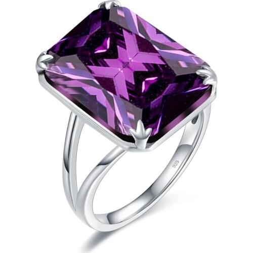 Ring Women Silver 925 Amethyst Rings Real Sterling Silve 925 Prong setting Punk Rectangle Gemstone Female Wedding Fashion Jewely