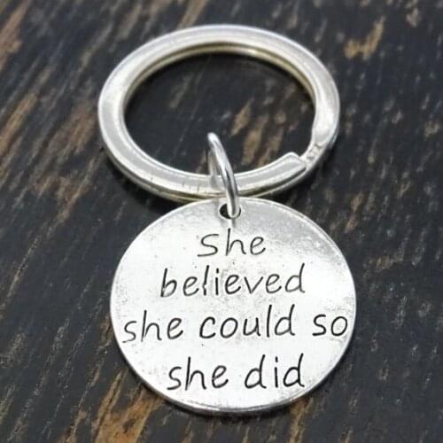 2020 Keychain Letter "She believed she could so she did" Key Classmate Gift Inspirational-words