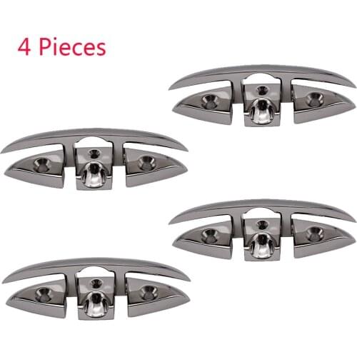 4PCS Stainless Steel Cleat Marine Hardware Foldable Boat Cleats Folding Deck Mooring Cleat Boat Accessories Parts Folding Pull