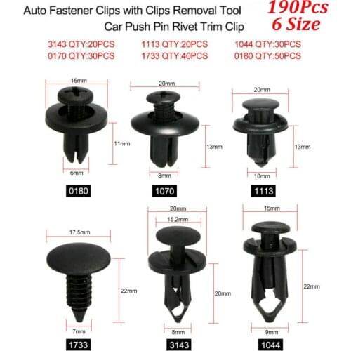 6 Size 190Pcs Mixed Universal Auto Bumper Plastic Fastener Screw Rivet For All Cars Clip Set Rivet Door Panel Liner For All Car