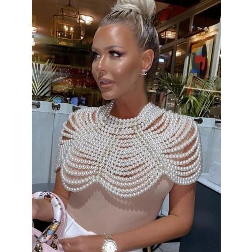 ADYCE 2021 New Trendy Gorgeous White Pearl Shawl Purely Handmade Luxury Celebrity Party Club Elegant Shawl