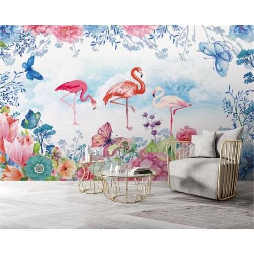 Beibehang Custom Wallpaper 3D Hand Drawn Floral Flamingo Background Wall 3d Wallpaper Mural Living Room Bedroom 3D Wallpaper