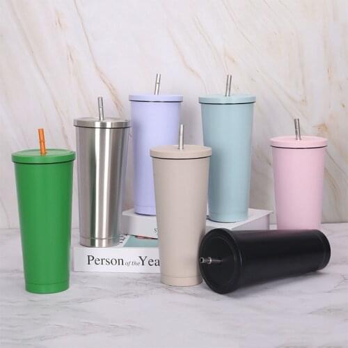 Cups Large 304 Stainless Steel Insulation Coffee Cup Multiple Color Small Fresh Portable With Straw Creative Car Mugs 500ML