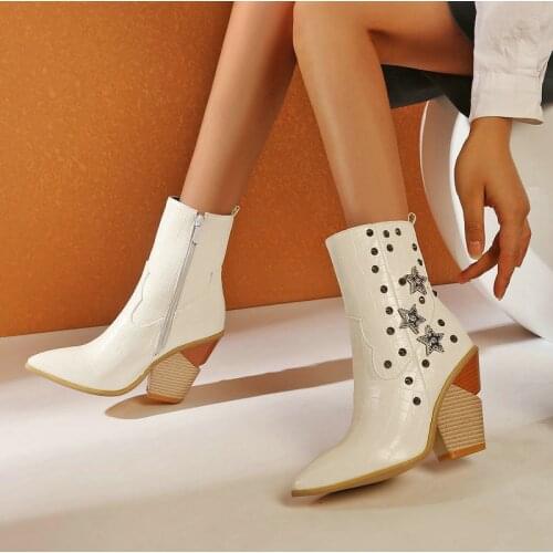 Spring Autumn Female New Short Boots Fashion Wedge Heel Metal Decorative Zipper Rivet Womens Shoes Winter Warm Ankle Boots
