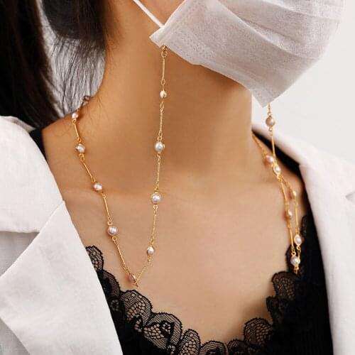 Women Eyeglass Sunglasses Cord Retainer Mask Eyewear Lanyard Pearl Beads Link Holder Glassess Chain Clip Strap Necklace