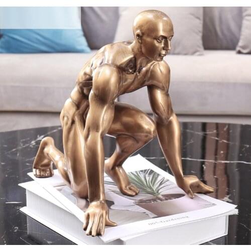 European Vintage Athletes Start Sculpture Ornaments Creative Hair Naked Male Statue Offices Living Room Entree Garden Decoration
