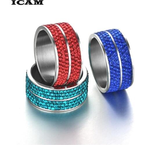 ICAM 6 Row Lines Clear Crystal Wedding Rings For Women Fashion Rhinestone Stainless Steel Female Teen Jewelry anillos mujer
