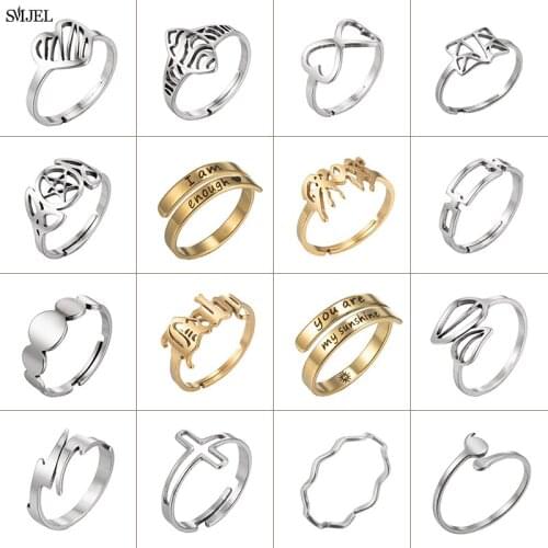 New Hip-hop Punk Stainless Steel Ring Letter Vintage Gothic Heart Star Cross Statement Rings Women Men Couple Fashion Jewelry