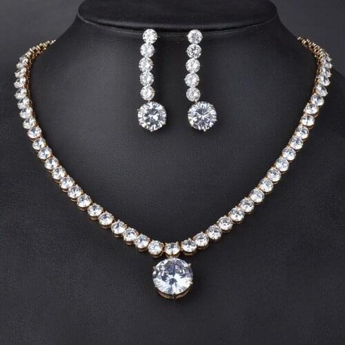 GAOLAHigh Quality Classic Style Rose Gold Color Big Round Crystal Pendant Necklace&Earrings Jewelry Sets for Woman GLN0027