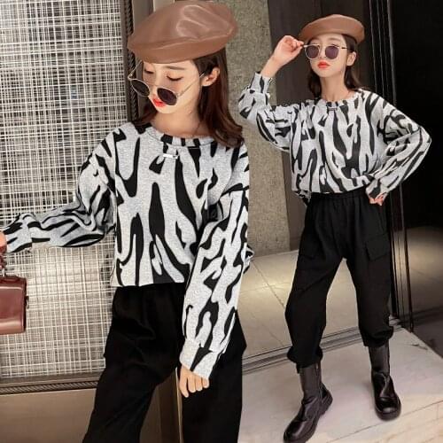 Kids Clothes Sets Children Fashion Casual Sport Leopard Print Loose Sweatshirt+Pants 2pcs Teenage Girls Outfits Streetwear 5-14Y