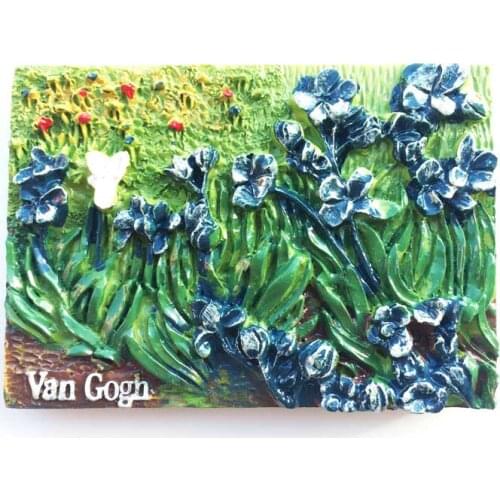 Creative magnetic refrigerator sticker Van Gogh oil painting three-dimensional hand-painted decorative crafts Holland