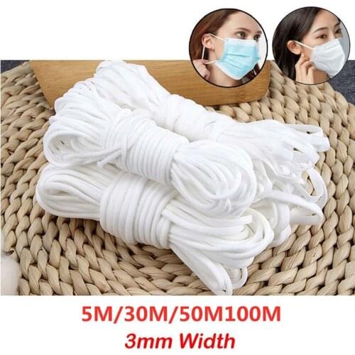 3mm Mouth Mask Elastic Band White Round Mask Rope Rubber Band Elastic Line Bands Ear Hanging Rope DIY Sewing Jewelry Accessories
