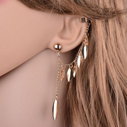 Gold Silver Color Fashion Long Tassel Earrings for Women Leaves Shape Drop Earrings Charm Jewelry Clip on Earrings for Girl Gift