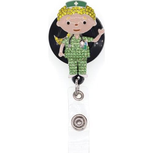 Hot Sale Male Doctor Rhinestone Retractable Id Badge Holder Reel