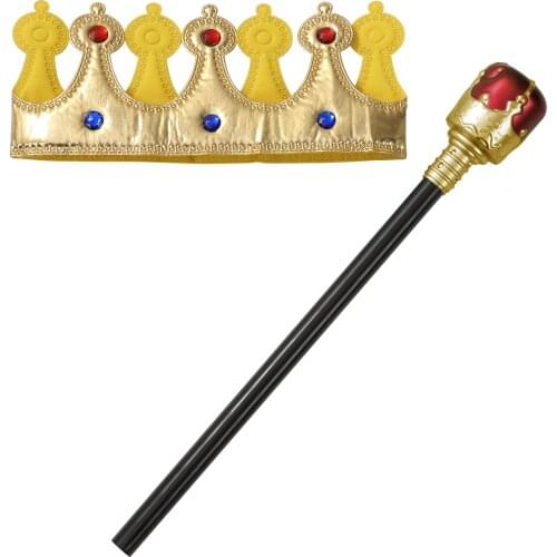 Dress Up America King Golden Crown and Scepter-King Crown Accessory Set-Childrens Royal Headwear for Halloween Cosplay Props