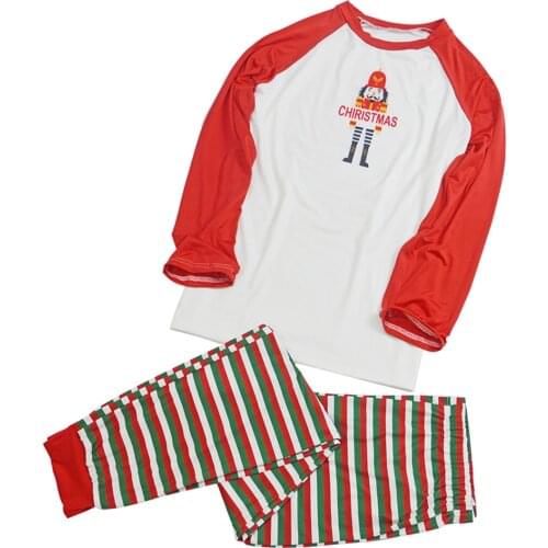 Matching Family Pajamas Set Christmas Raglan Long Sleeve Top + Striped Pants Sleepwear