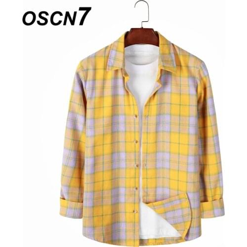 OSCN7 Casual Plaid Long Sleeve Shirt Men High High Streetwear 2021 Fall Women Shirt Retro Shirts Harujuku Mens Shirt 217