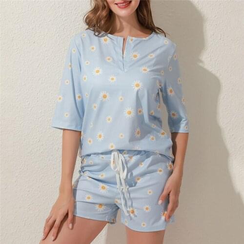 Stylish Women Print Pajamas Set Short Sleeve Tracksuit Shorts Heigh Quality Sleepwear Set Two Piece Set Nightwear